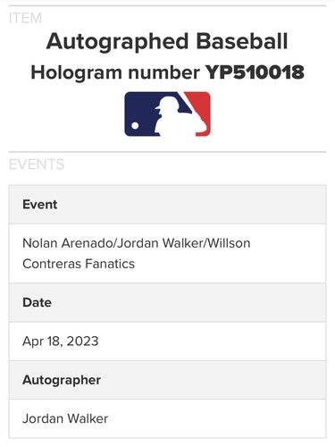 Jordan Walker Signed Official MLB Baseball Cardinals Rookie Auto Fanatics MLB