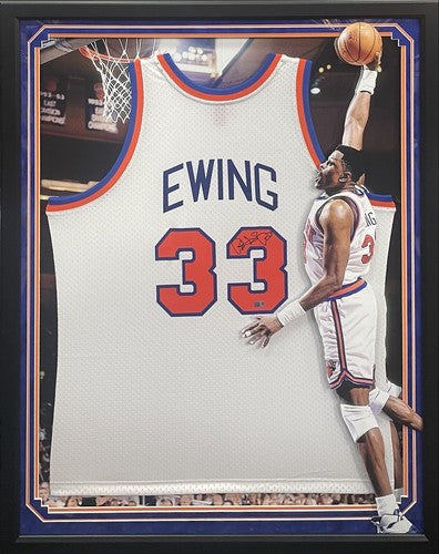 Patrick Ewing Signed 3D Framed NY Knicks White Jersey Auto Steiner COA HoF