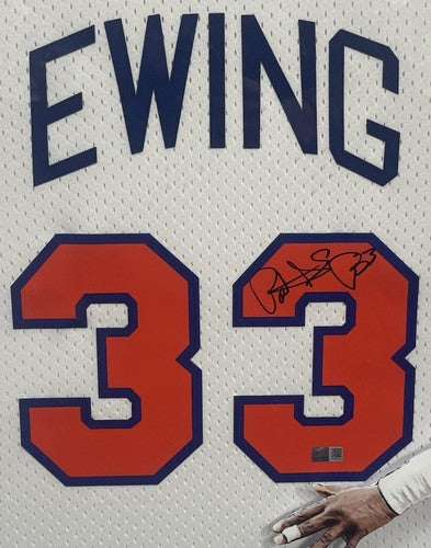 Patrick Ewing Signed 3D Framed NY Knicks White Jersey Auto Steiner COA HoF