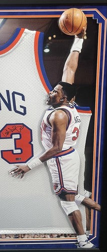 Patrick Ewing Signed 3D Framed NY Knicks White Jersey Auto Steiner COA HoF