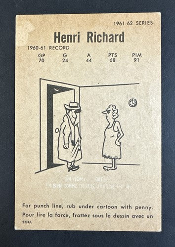 1961-62 Parkhurst Set-Break # 43 Henri Richard EX Centered Unscratched