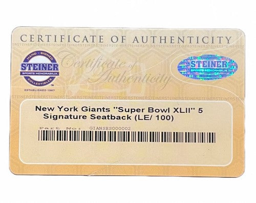 Ny Giants Signed Game Used Seatback Super Bowl Eli Manning Strahan Auto Steiner
