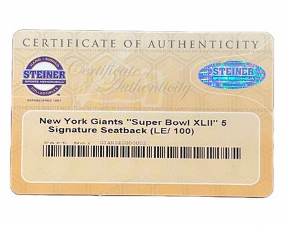 Ny Giants Signed Game Used Seatback Super Bowl Eli Manning Strahan Auto Steiner