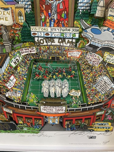 Lou Holtz Signed 1988 Champs Notre Dame Stadium 3D Fazzino Framed /100 Fanatics