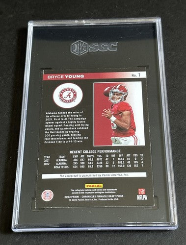 2023 Panini Chronicles Draft Picks Bryce Young Pinnacle Rookie 1/1 Auto SGC 7 Rc
