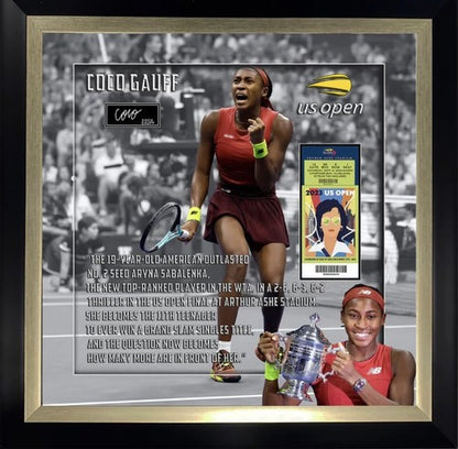 Coco Gauff 3D Framed Photo 2023 US Open Champion Facsimile Auto Replica Ticket