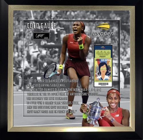 Coco Gauff 3D Framed Photo 2023 US Open Champion Facsimile Auto Replica Ticket