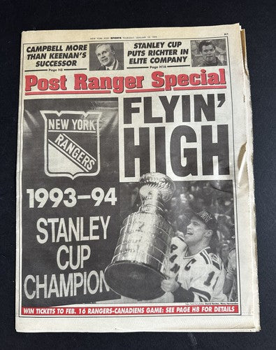 New York Post January 19 1995 28 Page Special insert Rangers Stanley Cup Banner