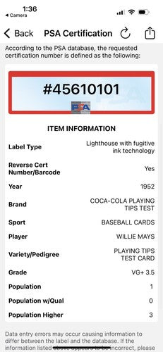 1952 Coca-Cola COKE Playing Tips Willie Mays Rookie PSA 3.5 Nicer RARE Low Pop