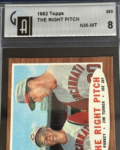 1962 Topps Baseball #263 The Right Pitch Purkey Turner Jay Gai 8 Mint Graded