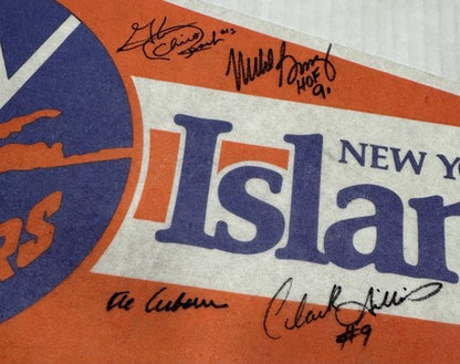 1984 NY Islanders Team Signed Pennant Mike Bossy Al Arbour Auto Frozen Pond Coa