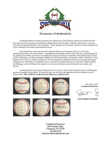San Francisco Giants Signed Baseball Lon Simmons Tell It Goodbye Hof Auto Bonds