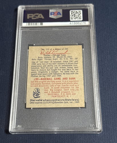 1949 Bowman #115 Emil Dutch Leonard PSA 8 Mint Beauty High End Rare