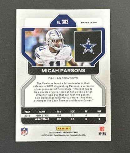 2021 Panini Prizm Micah Parsons RC Black & White Checkerboard 382 Cowboys Rookie