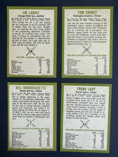 1963 Fleer 4 Card Lot Landis 10 Frank Larry 14 7 Tom Cheney #27 Centered Ex Nm