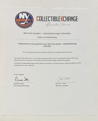Brock Nelson Signed Bauer Nexus Geo Game Used Stick Islanders Autograph Steiner
