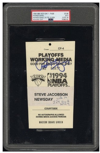 1994 KNICKS Vs PACERS Game 7 FINALS TICKET Media Patrick Ewing Psa 10 Auto 1/1