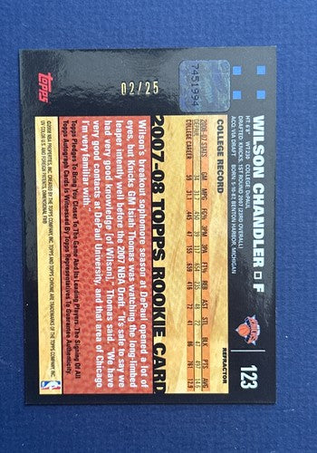 2007-08 Topps Chrome Orange Refractor Wilson Chandler MT AUTO Rookie /25 KNICKS