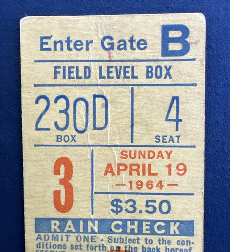 1964 New York Mets 1st Win at Shea Stadium April 19 Ticket Stub vs. Pirates Rare