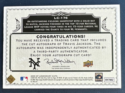 2009 SP Legendary Cuts Travis Jackson Signed Cut auto card #8/14 Mint Hof