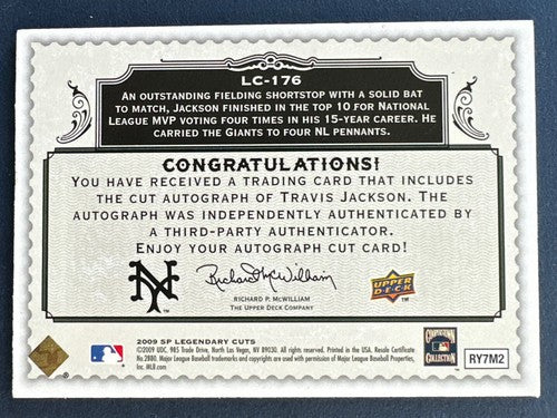 2009 SP Legendary Cuts Travis Jackson Signed Cut auto card #8/14 Mint Hof