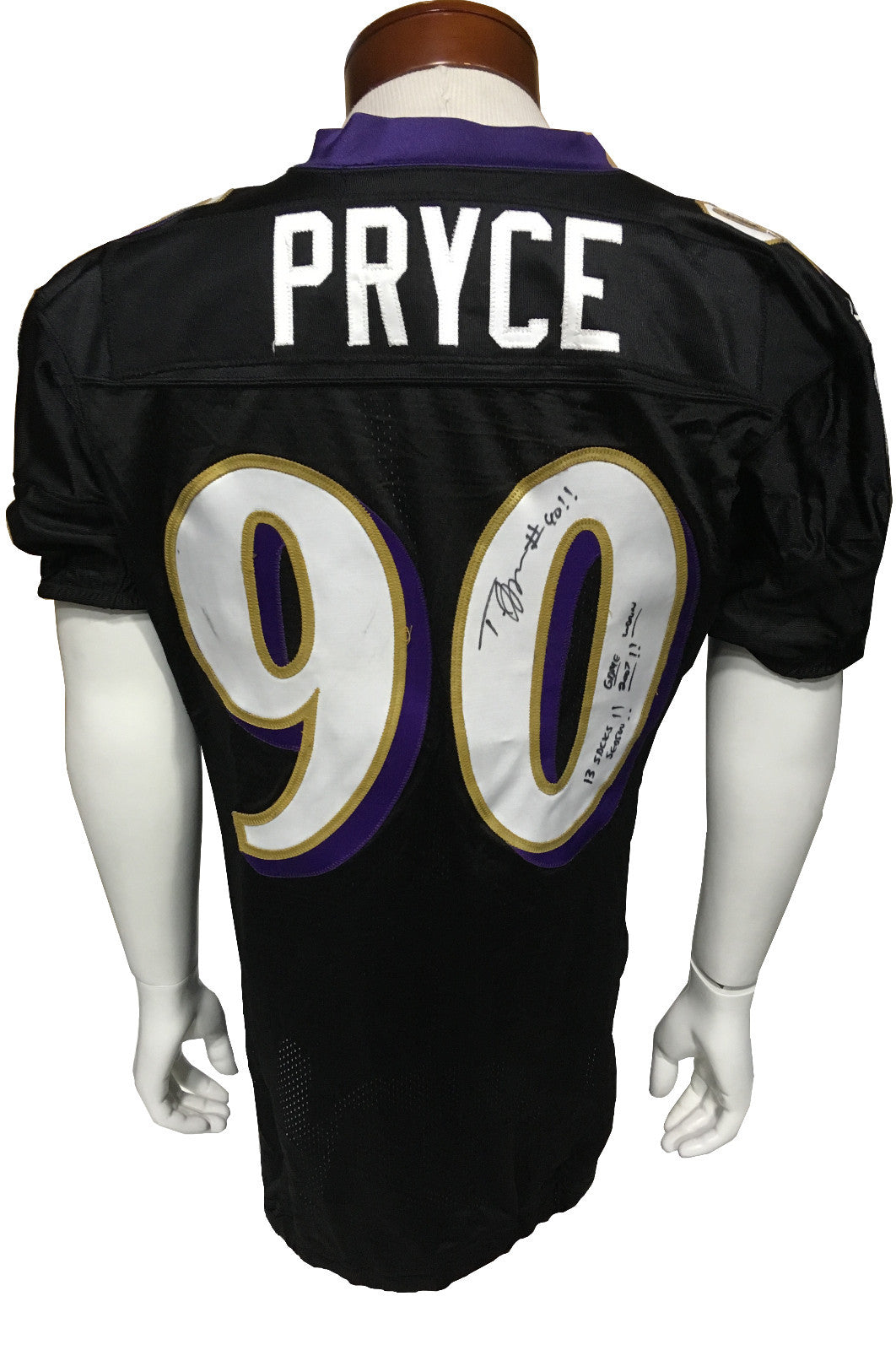 Trevor Pryce 90 signed game used Tag 2007 Ravens jersey 13 sacks Auto Proof Coa