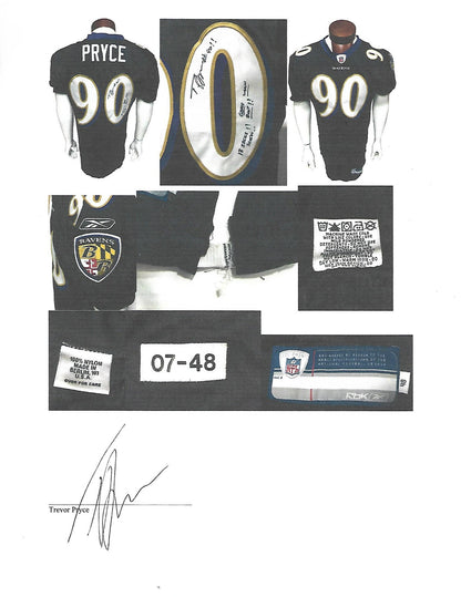 Trevor Pryce 90 signed game used Tag 2007 Ravens jersey 13 sacks Auto Proof Coa