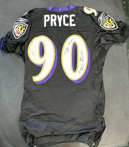 Trevor Pryce 90 signed game used Tag 2007 Ravens jersey 13 sacks Auto Proof Coa