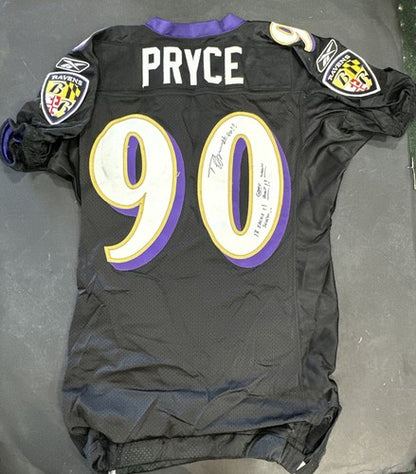 Trevor Pryce 90 signed game used Tag 2007 Ravens jersey 13 sacks Auto Proof Coa
