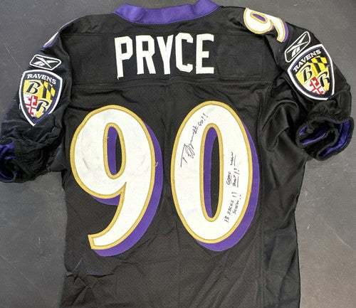 Trevor Pryce 90 signed game used Tag 2007 Ravens jersey 13 sacks Auto Proof Coa