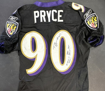Trevor Pryce 90 signed game used Tag 2007 Ravens jersey 13 sacks Auto Proof Coa