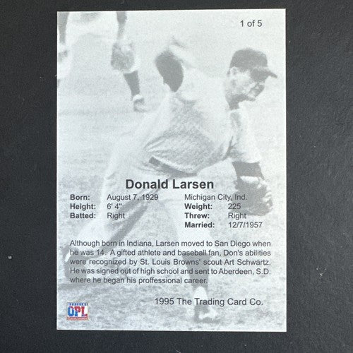 1995 Front Row Premium All-Time Greats Don Larsen Mint Perfect Game Ws Auto Coa