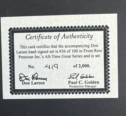 1995 Front Row Premium All-Time Greats Don Larsen Mint Perfect Game Ws Auto Coa