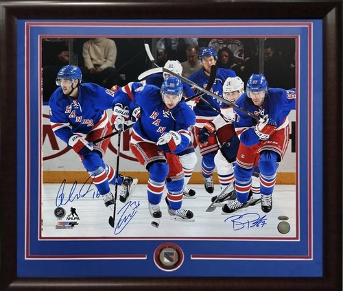 Zuccarello Pouliot Brassard Signed 16x20 Framed Photo Rangers 3 Auto Steiner COA