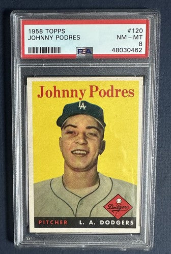 1958 Topps Johnny Podres #120 PSA 8 Mint Centered Dodgers Beauty Ws Mvp