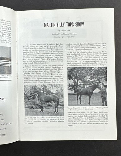 NEW YORK THOROUGHBRED BREEDERS MAGAZINE Nov 1969 Silent Screen Horse Racing