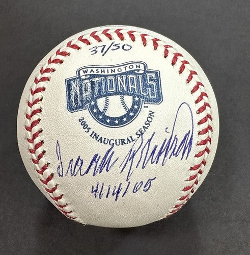 Frank Robinson signed Nationals 2005 Inaugural Logo Baseball Date Auto /50 Coa