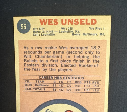1969-70 Topps #56 Wes Unseld RC ROOKIE NM - Mint Centered Nice Baltimore Bullets