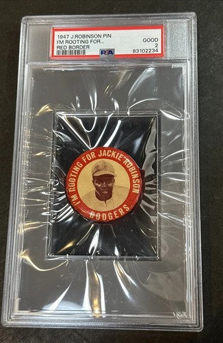 1947 I’m Rooting For Jackie Robinson Rookie Pin Red Rc Psa 2 Pop 1 1st Ever Done