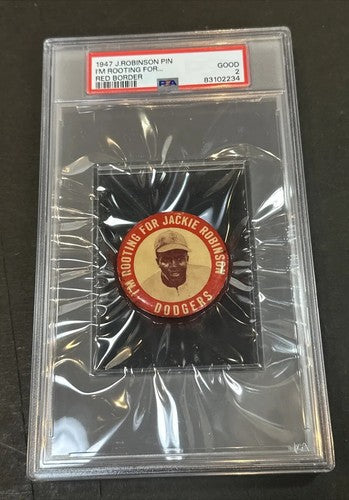 1947 I’m Rooting For Jackie Robinson Rookie Pin Red Rc Psa 2 Pop 1 1st Ever Done