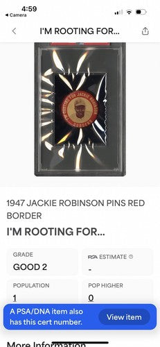 1947 I’m Rooting For Jackie Robinson Rookie Pin Red Rc Psa 2 Pop 1 1st Ever Done