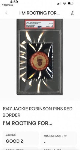 1947 I’m Rooting For Jackie Robinson Rookie Pin Red Rc Psa 2 Pop 1 1st Ever Done