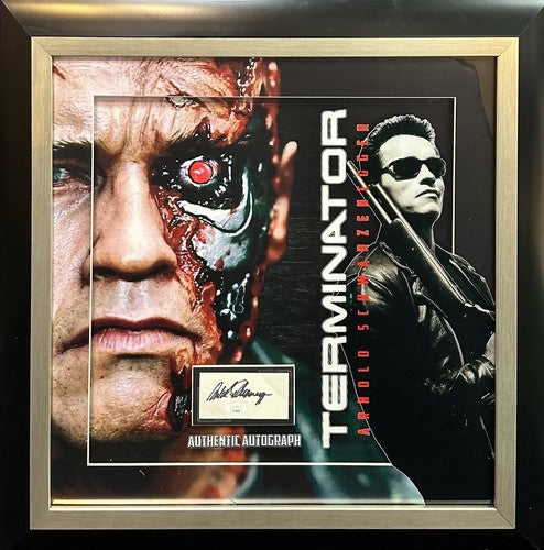 Arnold Schwarzenegger Signed Framed 3D Photo Collage Terminator Cut Auto JSA Coa