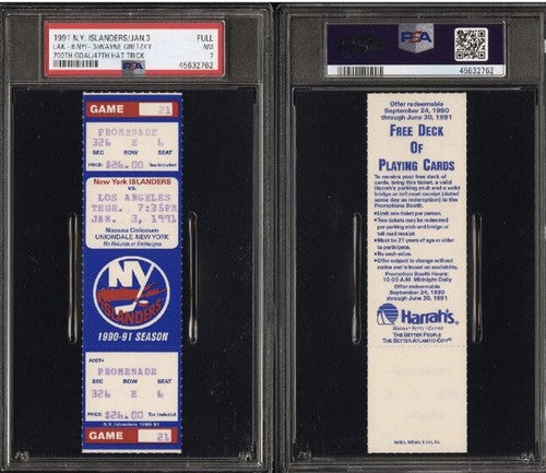 WAYNE GRETZKY GOAL #700 FULL TICKET 1991 HAT TRICK KINGS ISLANDERS PSA 7 Pop 1