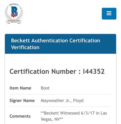 Floyd Mayweather signed Reebok boxing shoe autograph Beckett witness BAS COA