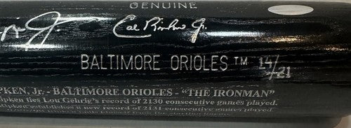 Cal Ripken Jr Signed Louisville Slugger Retirement Bat /21 Auto MLB Steiner Coa