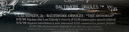 Cal Ripken Jr Signed Louisville Slugger Retirement Bat /21 Auto MLB Steiner Coa