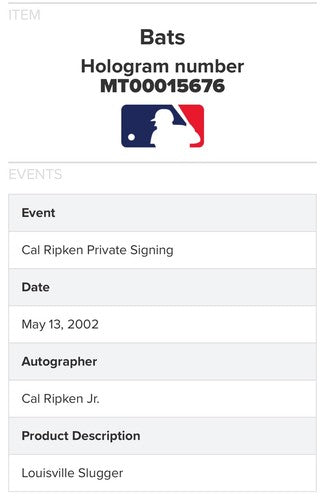 Cal Ripken Jr Signed Louisville Slugger Retirement Bat /21 Auto MLB Steiner Coa