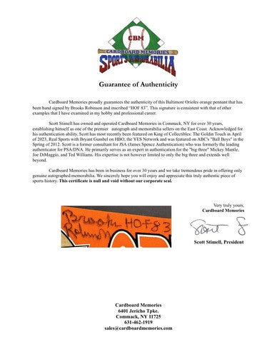 Brooks Robinson Signed Baltimore Orioles Pennant In Case HOF 83 Autograph COA
