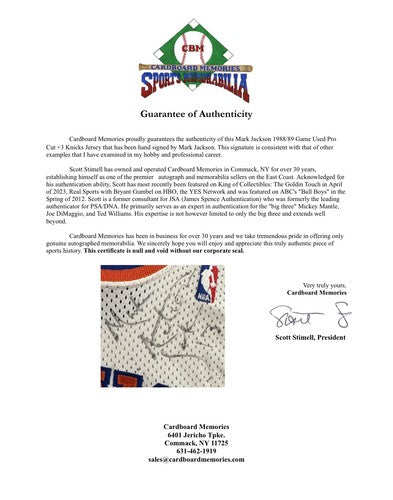 Mark Jackson Knicks Signed 1989 Game Used Pro Cut +3 MacGregor Jersey Auto Coa